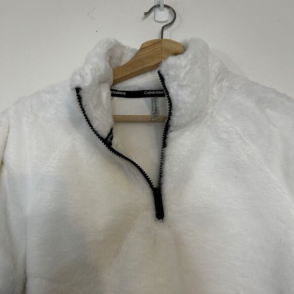 NWT Calvin Klein Performance quarter-zip fleece size S in white, so soft - Picture 3 of 6